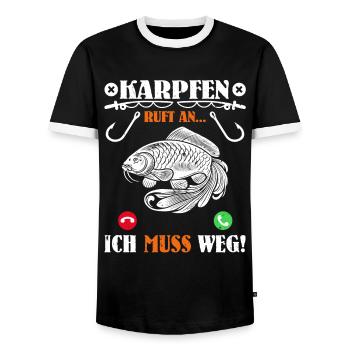 KARPFEN RUFT AN ICH MUSS WEG Lustiges Angler - Männer Kontrast-T-Shirt - Schwarz/Weiß - Vorne - AI Model Female 172 light (172cm) & AI Model Male 178 light (178cm)