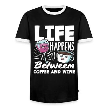 La vie se passe entre le café et le vin - T-shirt contrasté Homme - noir/blanc - Devant - AI Model Female 172 light (172cm) & AI Model Male 178 light (178cm)