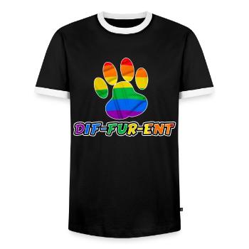 Dif-Fur-Ent Furry Fandom LGBTQ Pride Flag Furries - Men's Ringer Shirt - black/white - Front - AI Model Female 172 light (172cm) & AI Model Male 178 light (178cm)