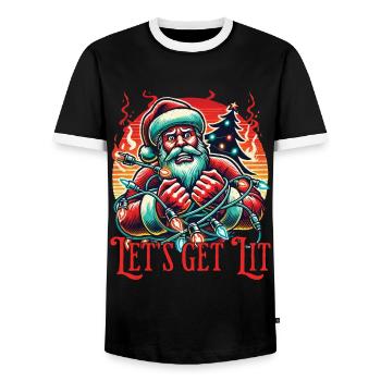 Plaisir de Noël avec le motif Let’s Get Lit - T-shirt contrasté Homme - noir/blanc - Devant - AI Model Female 172 light (172cm) & AI Model Male 178 light (178cm)