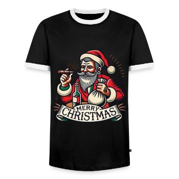 Fröhliche Weihnachten Santa Zigarren - Männer Kontrast-T-Shirt - Schwarz/Weiß - Vorne - AI Model Female 172 light (172cm) & AI Model Male 178 light (178cm)