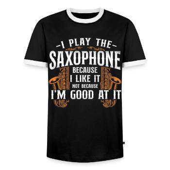 Saxophone I Play The Saxophone - Männer Kontrast-T-Shirt - Schwarz/Weiß - Vorne - AI Model Female 172 light (172cm) & AI Model Male 178 light (178cm)