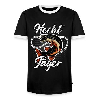 HECHT JÄGER Lustiges Angler Outfit Hecht Angeln - Männer Kontrast-T-Shirt - Schwarz/Weiß - Vorne - AI Model Female 172 light (172cm) & AI Model Male 178 light (178cm)