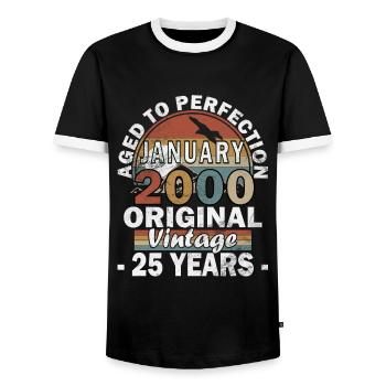 Janvier 2000 - Janvier 2000 Cadeau d’anniversaire - T-shirt contrasté Homme - noir/blanc - Devant - AI Model Female 172 light (172cm) & AI Model Male 178 light (178cm)