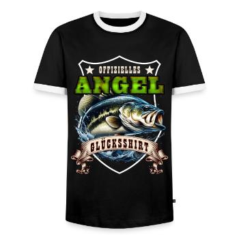 Zander Angler OFFIZIELLES ANGEL GLÜCKSSHIRT Lustig - Männer Kontrast-T-Shirt - Schwarz/Weiß - Vorne - AI Model Female 172 light (172cm) & AI Model Male 178 light (178cm)