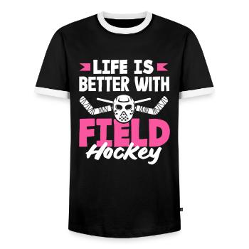 Leben Ist Besser Mit Feldhockey Spieler - Männer Kontrast-T-Shirt - Schwarz/Weiß - Vorne - AI Model Female 172 light (172cm) & AI Model Male 178 light (178cm)
