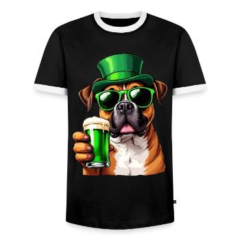Boxer St. Patrick's Day Beer Outfit Dogs - Men's Ringer Shirt - black/white - Front - AI Model Female 172 light (172cm) & AI Model Male 178 light (178cm)