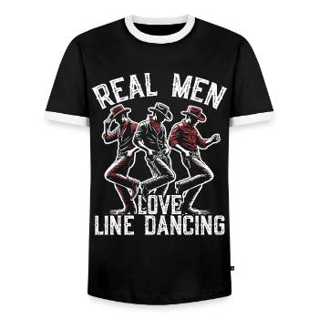 Danse en ligne, Musique country, Cowboy, Danse en ligne - T-shirt contrasté Homme - noir/blanc - Devant - AI Model Female 172 light (172cm) & AI Model Male 178 light (178cm)