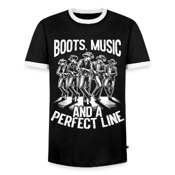 Line Dance Country Musik Cowboy Linedance - Männer Kontrast-T-Shirt - Schwarz/Weiß - Vorne - AI Model Female 172 light (172cm) & AI Model Male 178 light (178cm)