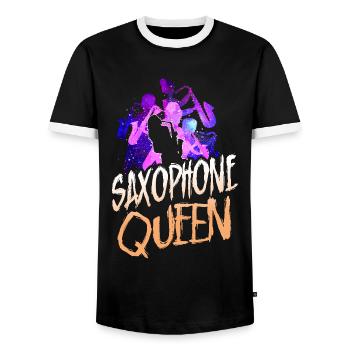 Saxophone Saxophone Queen - Men's Ringer Shirt - black/white - Front - AI Model Female 172 light (172cm) & AI Model Male 178 light (178cm)