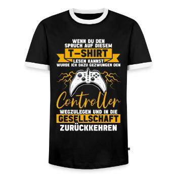 Jeux Gamer Gamer Lecteur vidéo Console PC Jeux - T-shirt contrasté Homme - noir/blanc - Devant - AI Model Female 172 light (172cm) & AI Model Male 178 light (178cm)