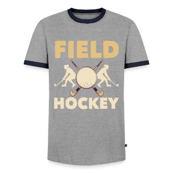 Joueur de hockey Sports de terrain Passion - T-shirt contrasté Homme - gris/marine  - Devant - AI Model Female 172 light (172cm) & AI Model Male 178 light (178cm)