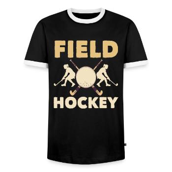 Hockey Player Field Sports Passion - Men's Ringer Shirt - black/white - Front - AI Model Female 172 light (172cm) & AI Model Male 178 light (178cm)