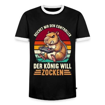 Reichet Mir Den Controller Der König Will Zocken - Männer Kontrast-T-Shirt - Schwarz/Weiß - Vorne - AI Model Female 172 light (172cm) & AI Model Male 178 light (178cm)