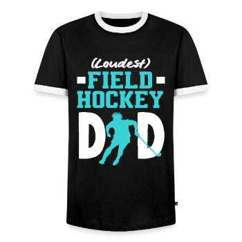 Loudest Field Hockey Player Dad Design - Men's Ringer Shirt - black/white - Front - AI Model Female 172 light (172cm) & AI Model Male 178 light (178cm)