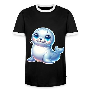 Sceau d’étanchéité - T-shirt contrasté Homme - noir/blanc - Devant - AI Model Female 172 light (172cm) & AI Model Male 178 light (178cm)