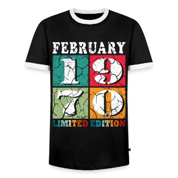 Février 1970| Février 1970 Jubilé 1970 - T-shirt contrasté Homme - noir/blanc - Devant - AI Model Female 172 light (172cm) & AI Model Male 178 light (178cm)
