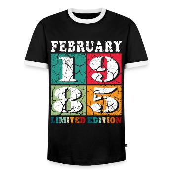 Février 1985| Février 1985 Jubilé 1985 - T-shirt contrasté Homme - noir/blanc - Devant - AI Model Female 172 light (172cm) & AI Model Male 178 light (178cm)