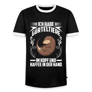 Armadillo and Coffee Armadillo Armadillo Armadillo - Men's Ringer Shirt - black/white - Front - AI Model Female 172 light (172cm) & AI Model Male 178 light (178cm)