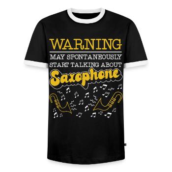 Saxophone Warning May - Männer Kontrast-T-Shirt - Schwarz/Weiß - Vorne - AI Model Female 172 light (172cm) & AI Model Male 178 light (178cm)