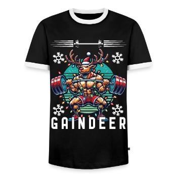 Muscle Reindeer Christmas Fitness - Men's Ringer Shirt - black/white - Front - AI Model Female 172 light (172cm) & AI Model Male 178 light (178cm)