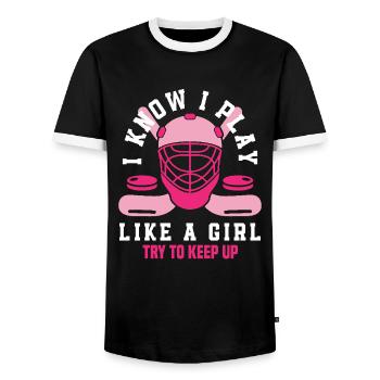 I play like a girl field hockey player - Men's Ringer Shirt - black/white - Front - AI Model Female 172 light (172cm) & AI Model Male 178 light (178cm)