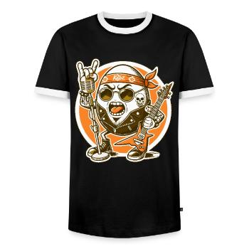 Rockmusik, Gitarre und ein rockendes Band Ei - Männer Kontrast-T-Shirt - Schwarz/Weiß - Vorne - AI Model Female 172 light (172cm) & AI Model Male 178 light (178cm)