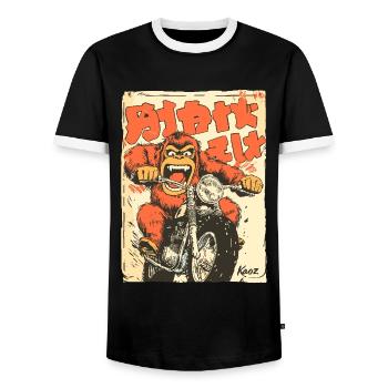 Crazy Orangutan – Motorcycle Biker - Men's Ringer Shirt - black/white - Front - AI Model Female 172 light (172cm) & AI Model Male 178 light (178cm)