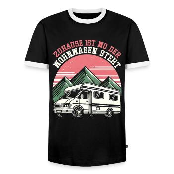 Camper Wohnwagen Lagerfeuer Campingurlaub - Männer Kontrast-T-Shirt - Schwarz/Weiß - Vorne - AI Model Female 172 light (172cm) & AI Model Male 178 light (178cm)