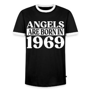 Engel Geboren Im Jahr 1969 Geburtstag - Männer Kontrast-T-Shirt - Schwarz/Weiß - Vorne - AI Model Female 172 light (172cm) & AI Model Male 178 light (178cm)