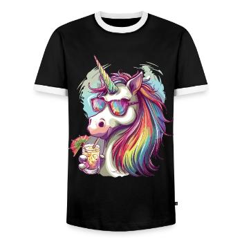 Buntes Erfrischendes Cocktail Einhorn - Männer Kontrast-T-Shirt - Schwarz/Weiß - Vorne - AI Model Female 172 light (172cm) & AI Model Male 178 light (178cm)