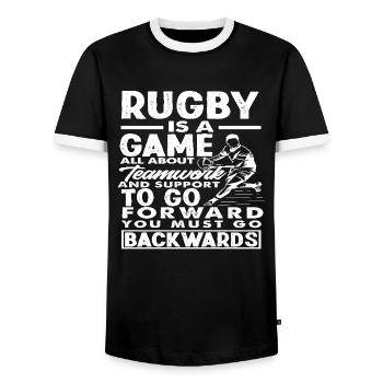 Joueur de rugby Travail d’équipe Marcher à reculons - T-shirt contrasté Homme - noir/blanc - Devant - AI Model Female 172 light (172cm) & AI Model Male 178 light (178cm)
