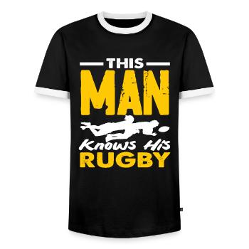 Dieser Mann Kennt Rugby Spieler - Männer Kontrast-T-Shirt - Schwarz/Weiß - Vorne - AI Model Female 172 light (172cm) & AI Model Male 178 light (178cm)
