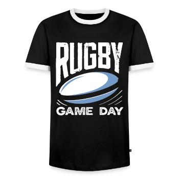 Rugby Spieler Spieltag Leidenschaft - Männer Kontrast-T-Shirt - Schwarz/Weiß - Vorne - AI Model Female 172 light (172cm) & AI Model Male 178 light (178cm)