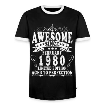 February 1980 - Geburtstag im Februar Awesome - Männer Kontrast-T-Shirt - Schwarz/Weiß - Vorne - AI Model Female 172 light (172cm) & AI Model Male 178 light (178cm)