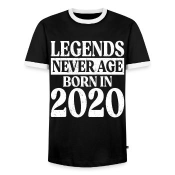 Les légendes ne vieillissent jamais Anniversaire 2020 - T-shirt contrasté Homme - noir/blanc - Devant - AI Model Female 172 light (172cm) & AI Model Male 178 light (178cm)