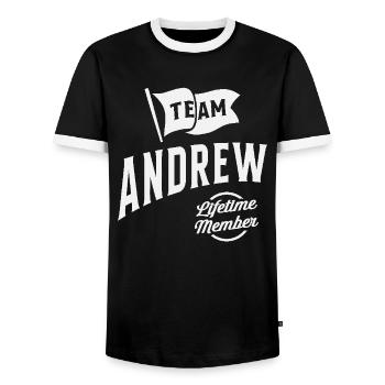 Team Andrew Lifetime Member Personalized Name Andr - Men's Ringer Shirt - black/white - Front - AI Model Female 172 light (172cm) & AI Model Male 178 light (178cm)