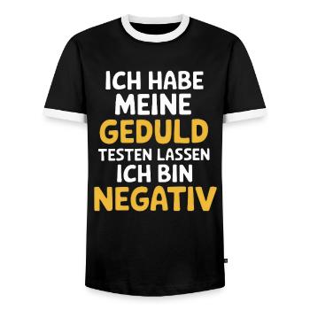I had my patience tested - Men's Ringer Shirt - black/white - Front - AI Model Female 172 light (172cm) & AI Model Male 178 light (178cm)