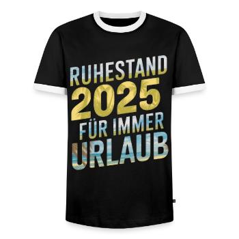 Retirement 2025 Forever Vacation - Men's Ringer Shirt - black/white - Front - AI Model Female 172 light (172cm) & AI Model Male 178 light (178cm)