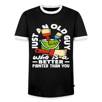 Old Painter Better Than You Saying - Men's Ringer Shirt - black/white - Front - AI Model Female 172 light (172cm) & AI Model Male 178 light (178cm)