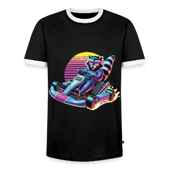 Go-Kart Raton laveur dans le style néon - T-shirt contrasté Homme - noir/blanc - Devant - AI Model Female 172 light (172cm) & AI Model Male 178 light (178cm)