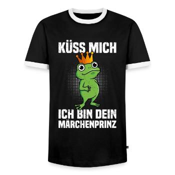 Karneval Frosch KÜSS MICH BIN DEIN MÄRCHENPRINZ - Männer Kontrast-T-Shirt - Schwarz/Weiß - Vorne - AI Model Female 172 light (172cm) & AI Model Male 178 light (178cm)