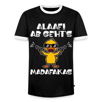 Karneval ALAAF AB GEHT'S MADAFAKAS Lustiges - Männer Kontrast-T-Shirt - Schwarz/Weiß - Vorne - AI Model Female 172 light (172cm) & AI Model Male 178 light (178cm)