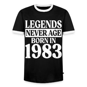 Legends Never Get Old Birthday 1983 - Men's Ringer Shirt - black/white - Front - AI Model Female 172 light (172cm) & AI Model Male 178 light (178cm)