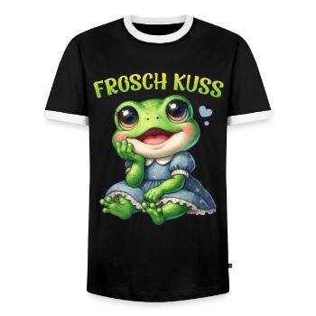 Karneval Kostüm FROSCH KUSS Lustiges Frosch - Männer Kontrast-T-Shirt - Schwarz/Weiß - Vorne - AI Model Female 172 light (172cm) & AI Model Male 178 light (178cm)