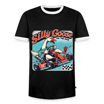 Silly Goose sur l’accélérateur dans un kart - T-shirt contrasté Homme - noir/blanc - Devant - AI Model Female 172 light (172cm) & AI Model Male 178 light (178cm)