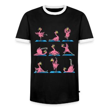 Yoga Flamingo Yoga Exercise Yoga Sport Training Outfit - Men's Ringer Shirt - black/white - Front - AI Model Female 172 light (172cm) & AI Model Male 178 light (178cm)