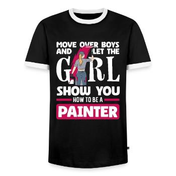 Girl shows you how you're a painter - Men's Ringer Shirt - black/white - Front - AI Model Female 172 light (172cm) & AI Model Male 178 light (178cm)