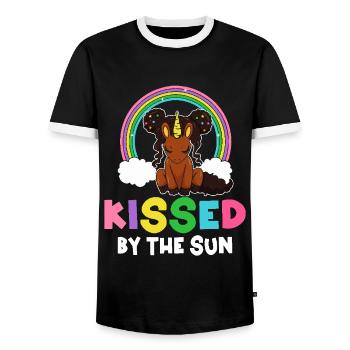 Melanin Black History Brown Skin Kissed By The Sun - Men's Ringer Shirt - black/white - Front - AI Model Female 172 light (172cm) & AI Model Male 178 light (178cm)