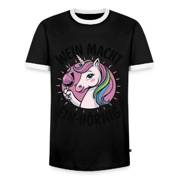 Einhorn und Wein - Männer Kontrast-T-Shirt - Schwarz/Weiß - Vorne - AI Model Female 172 light (172cm) & AI Model Male 178 light (178cm)